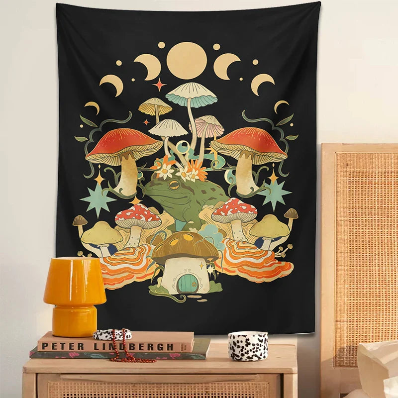 Mystic Moon Phase Tapestry Wall Hanging for Goblincore Aesthetic Bedroom by Afralia™