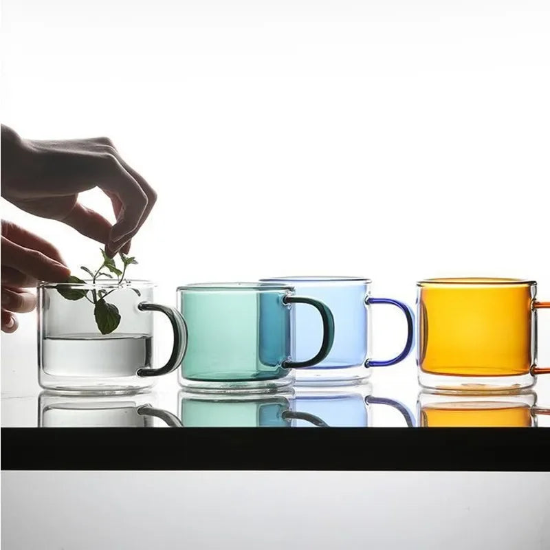 Afralia™ Double Bottom Glass Mugs Set - 250ml Wine Whiskey Coffee Tea Juice Water Cups