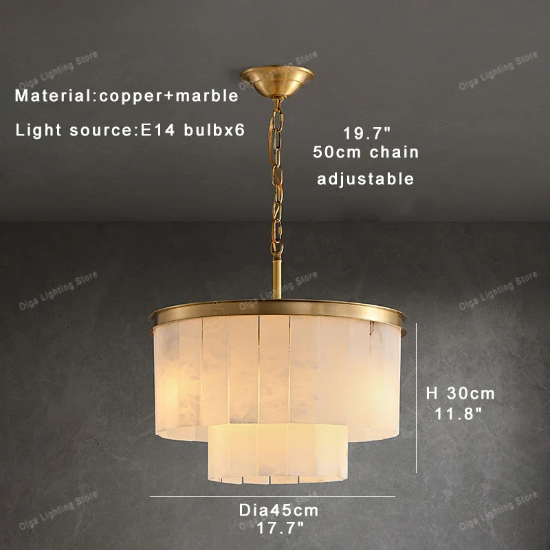 Afralia™ Marble Ceiling Chandelier Dimmable Round Vintage Hanging Lamp - 31" Luxe Dining Room Lighting