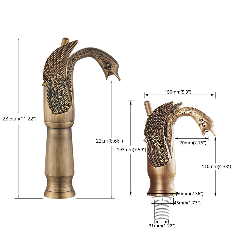 Afralia™ Swan Luxury Brass Faucet Black/Gold/Antique Bathroom Mixer Taps - Hot Cold Water