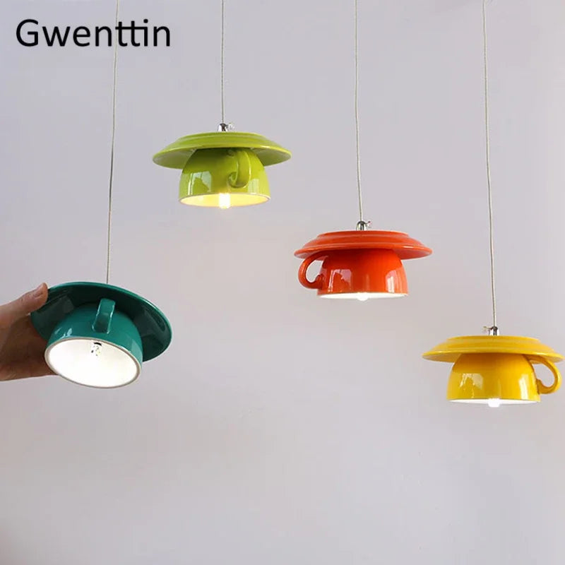 Afralia™ Ceramic Cup Pendant Lights Ceiling Chandeliers Modern Hanging Lamp