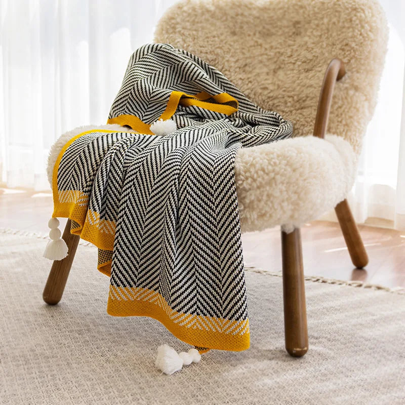 Afralia™ Knitted Diagonal Stripe Sofa Blanket for Warm Autumn Winter Home Decor