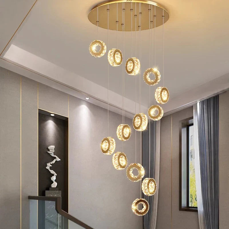 Afralia™ Crystal Chandelier Stair Pendant Lamp Living Room Pendant Lights Interior Lighting