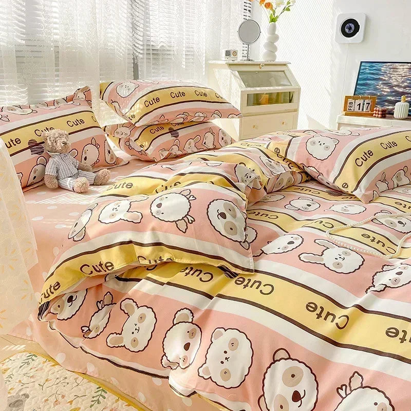 Afralia™ Cartoon Print Polyester Bedding Set Full Size Soft Duvet Cover Set