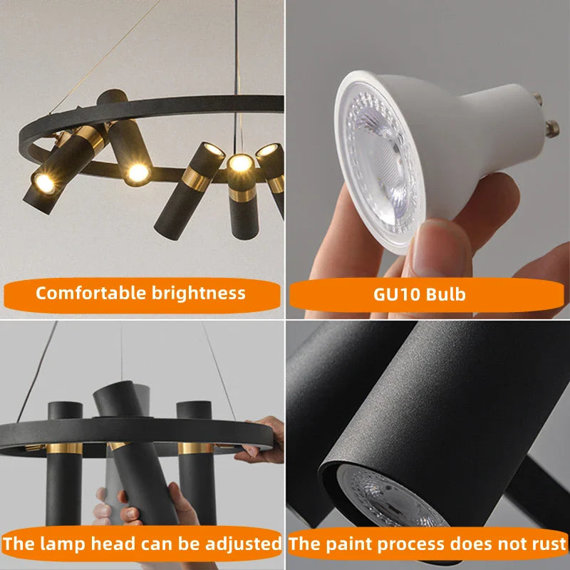 Afralia™ Modern Black Metal Pendant Lights with Rotatable Design for Living Room, Dining, Kitchen, Bar