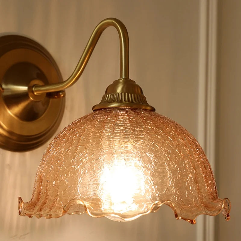 Afralia™ Amber Flower Glass LED Wall Sconce for Living Room, Cafe, Bathroom Vanity