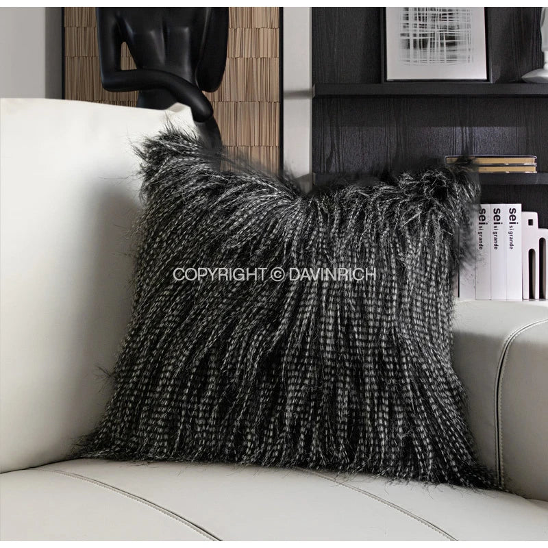 Afralia™ Luxe Black Fluffy Throw Pillow Cover - Modern Simplicity & Art Deco Design