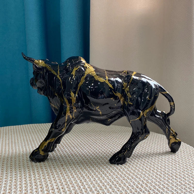 Afralia™ Bull Statue Feng Shui Luxury Resin Sculpture Home Decor Miniature Art Objects