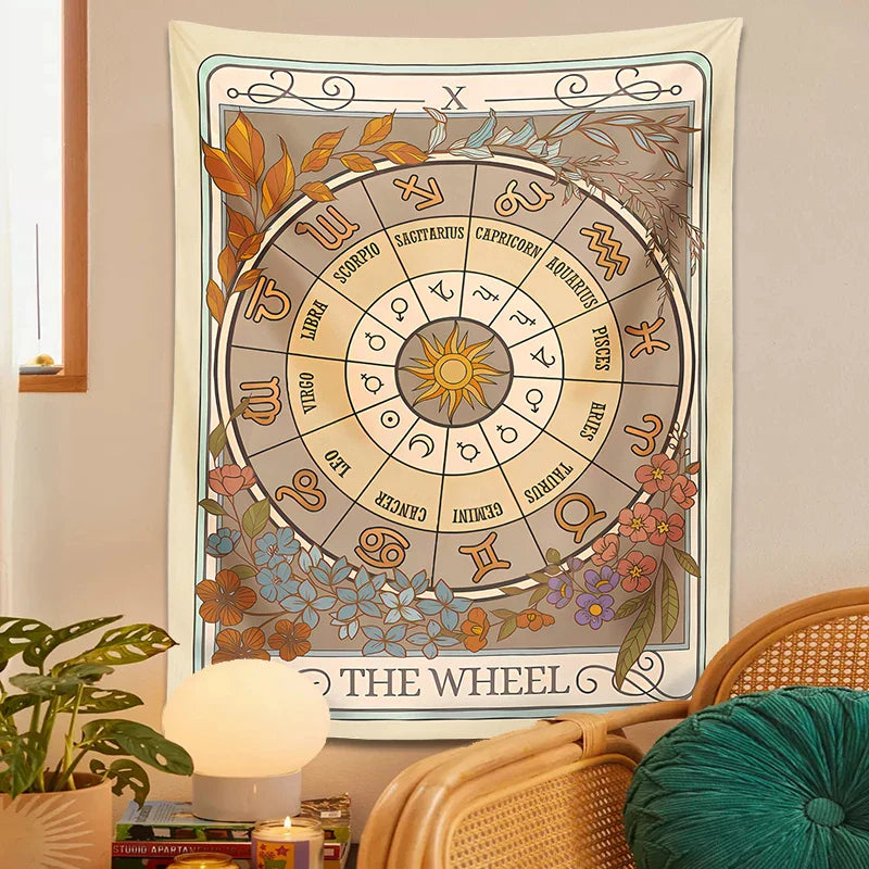 Afralia™ Wheel of Fortune Tarot Tapestry: Zodiac Astrology Celestial Wall Hanging Art