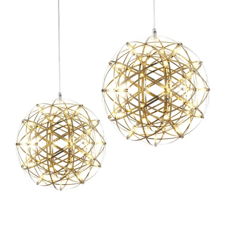Afralia™ LED Spark Ball Chandelier Fireworks Pendant Light - Modern Luxury Stainless Steel