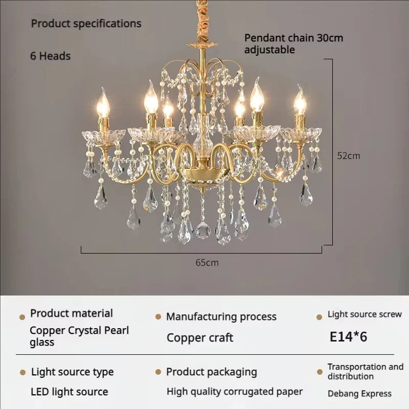 Afralia™ Full Copper Crystal Chandelier Light for Elegant Living Room, Dining Room, Bedroom