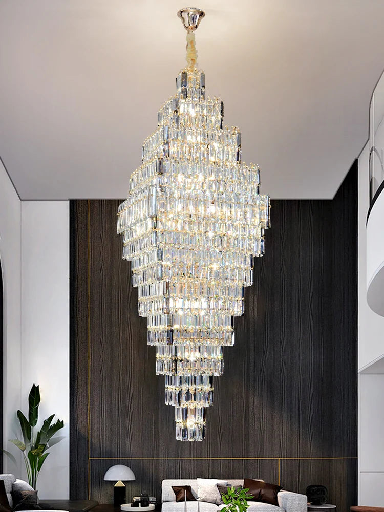 Afralia™ Crystal Large Chandelier for Villa Duplex Loft Stairs, Elegant Hall Pendant Light