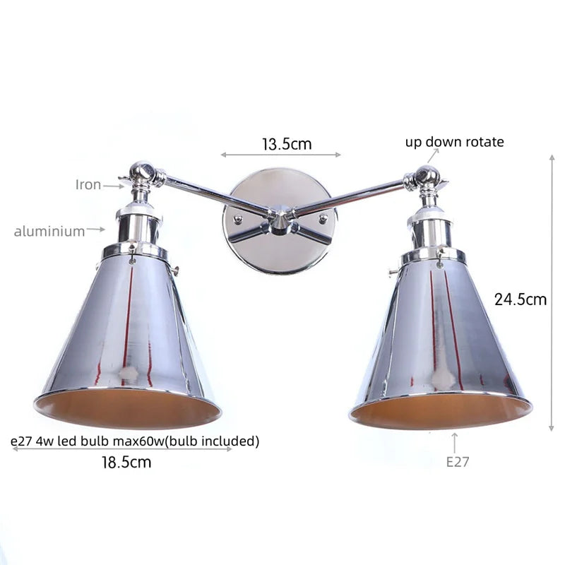 Afralia™ Loft Plug-in LED Wall Lamps Silver Vintage 2 Heads Lighting