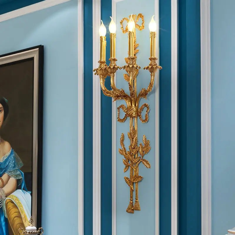 Afralia™ Baroque Antique Brass Leaf Gold Wall Sconce - 5 Candle Lights