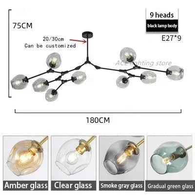 Afralia™ Glass Bubble Branch Chandelier: Modern Hanging Ceiling Light Fixture