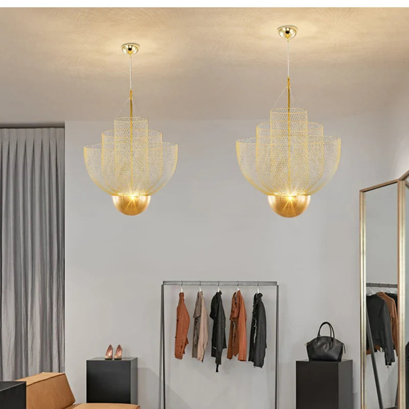 Afralia™ Meshmatics Chandelier: Modern Cage Design LED Dimmable Lighting Fixtures for Dining Room