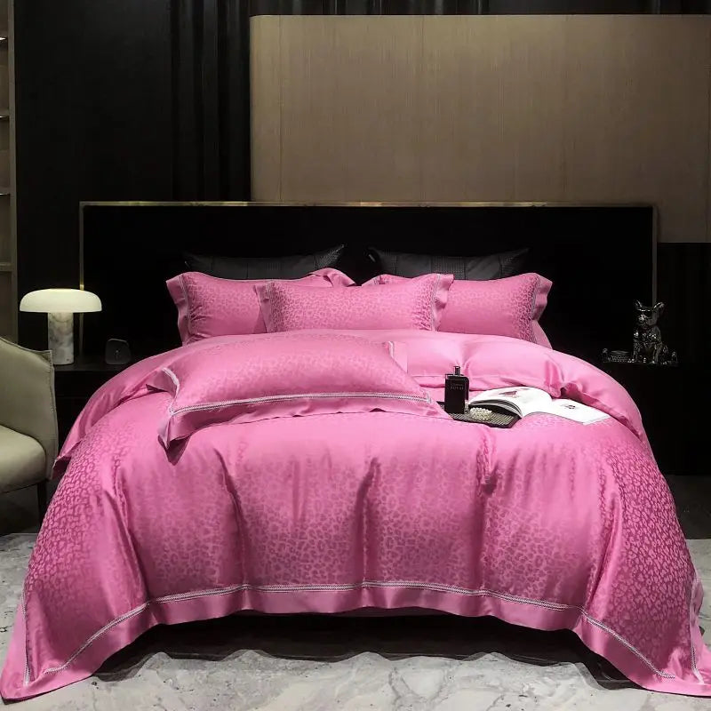 Afralia™ Rose Red Leopard Print Luxury Bedding Set with Eucalyptus Fiber - 4-Piece Set