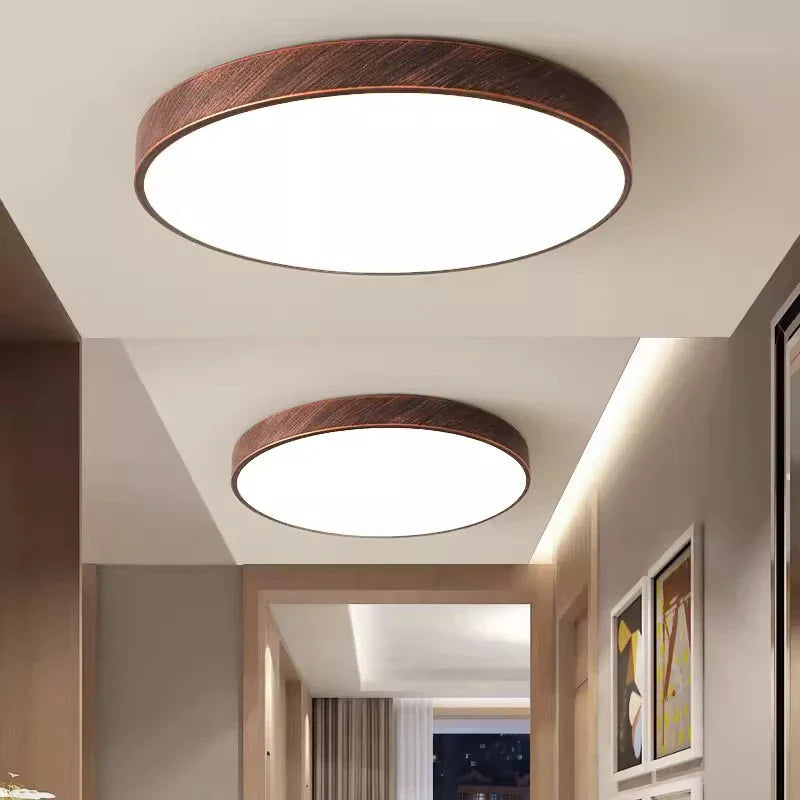 Afralia™ Wood Finish LED Ceiling Light: Modern, Thin, Nordic Design for Home Decor.