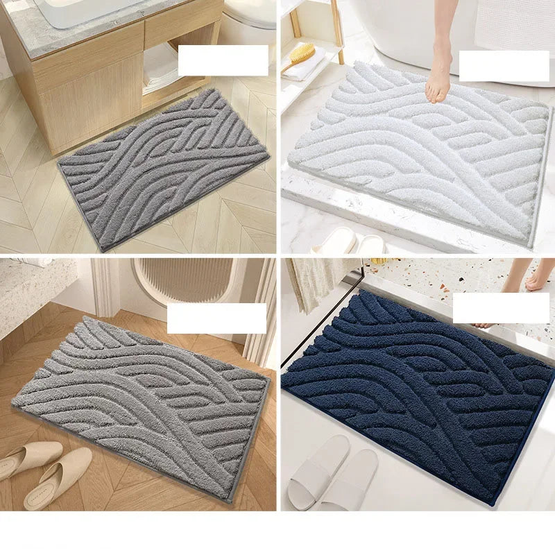 Afralia™ Striped Flocked Bath Mat: Absorbent, Anti-slip, Easy Clean, Thick Bathroom Rug