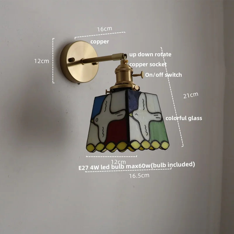 Afralia™ Peace Pigeon Rotatable Wall Lamp - Colorful Tiffany Style Glass, Pull Chain Switch
