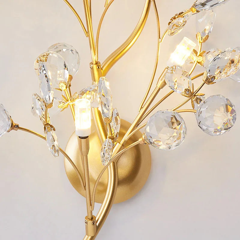 Afralia™ Romantic Crystal and Gold Branch Wall Lights for Living Room Bedroom Decor