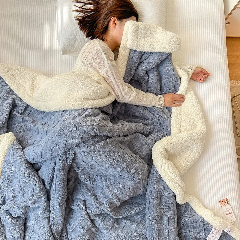 Afralia™ Winter Jacquard Taffeta Fleece Blanket for Office Living Room Sofa