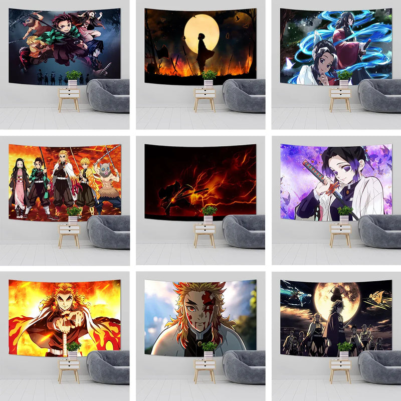 Afralia™ Demons Slayer Anime Cloth Wall Tapestry Room Decor