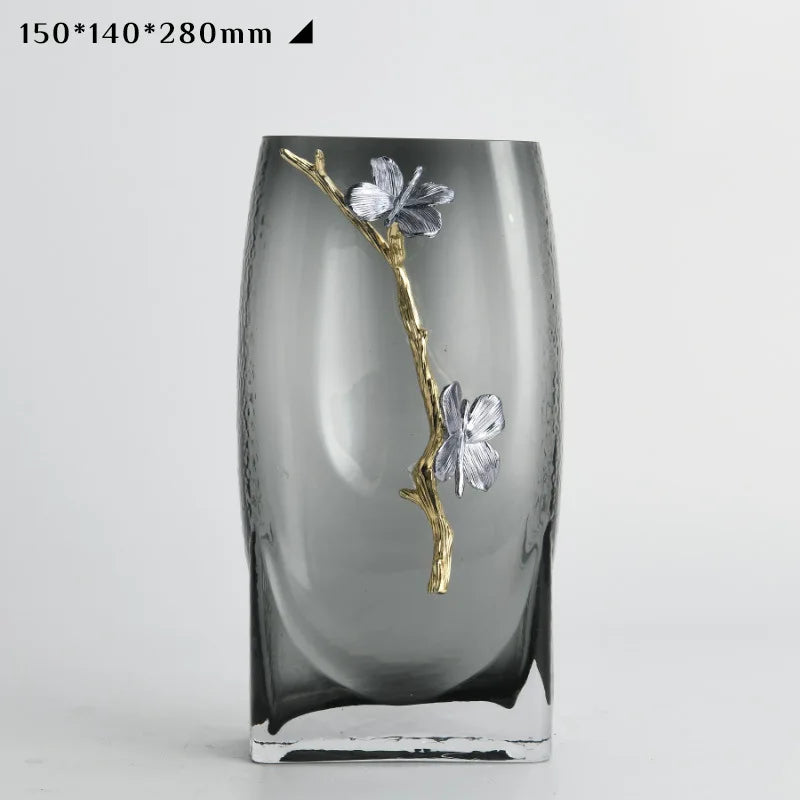 Afralia™ Smoke Gray Glass Flower Vase Living Room Sample Soft Decoration Ornament