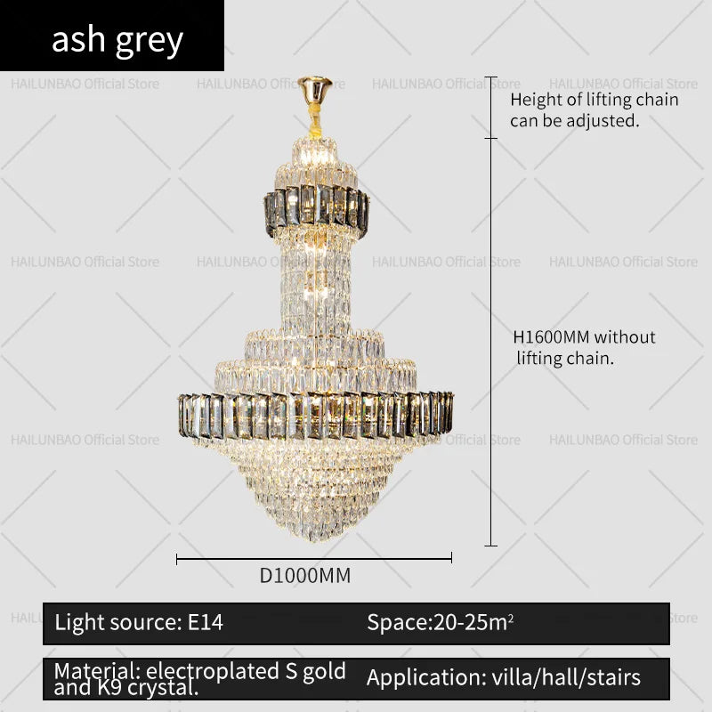 Afralia™ Round Villa Crystal Chandelier Modern Luxury Staircase Light Atmospheric Foyer Dining Room