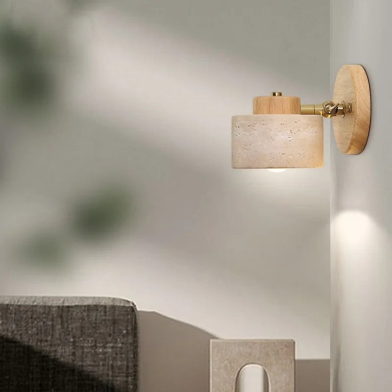 Afralia™ Iron Rotate LED Wall Light Sconce Yellow Travertine: Modern Nordic Bedroom Lamp