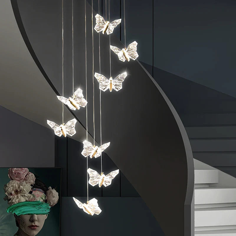 Afralia™ Nordic Butterfly Spiral Stair Chandelier for Restaurant, Bedroom & Coffee Shop