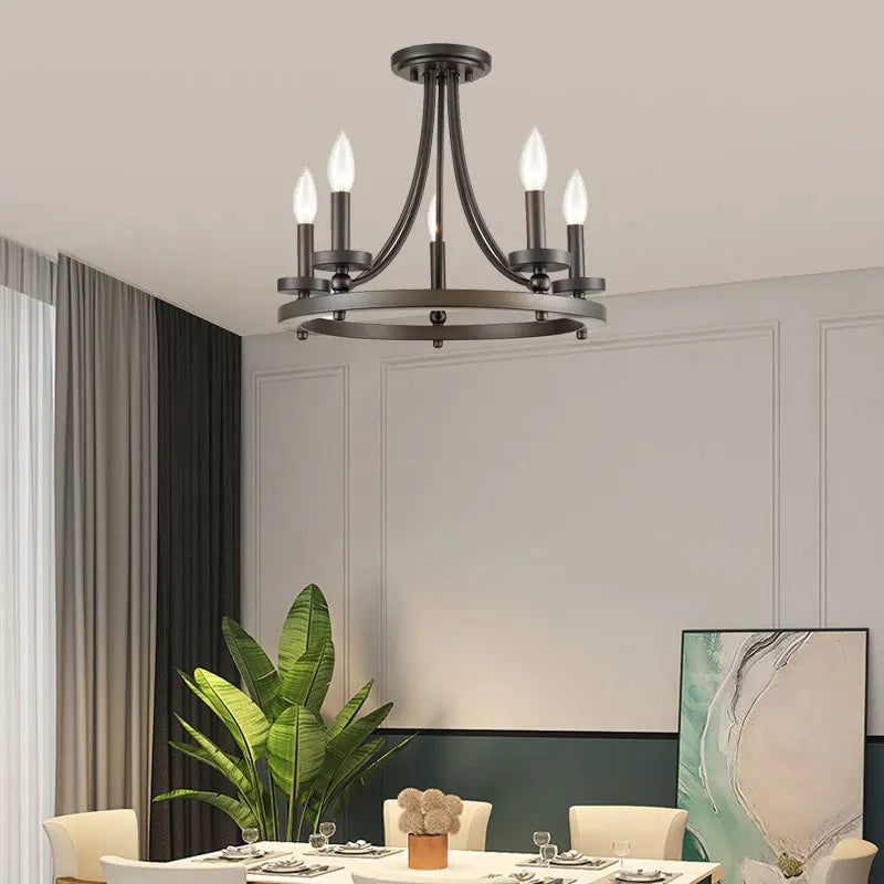 Afralia™ Retro Iron Art Chandelier Candle Ceiling Light