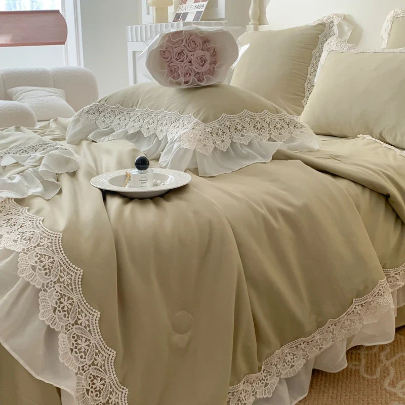 Afralia™ French Wedding Lace Ruffles Bedding Set