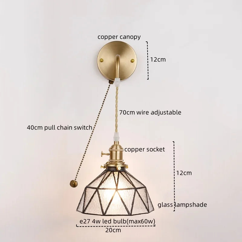 Afralia™ Copper Glass LED Wall Sconce Vintage Style Interior Light