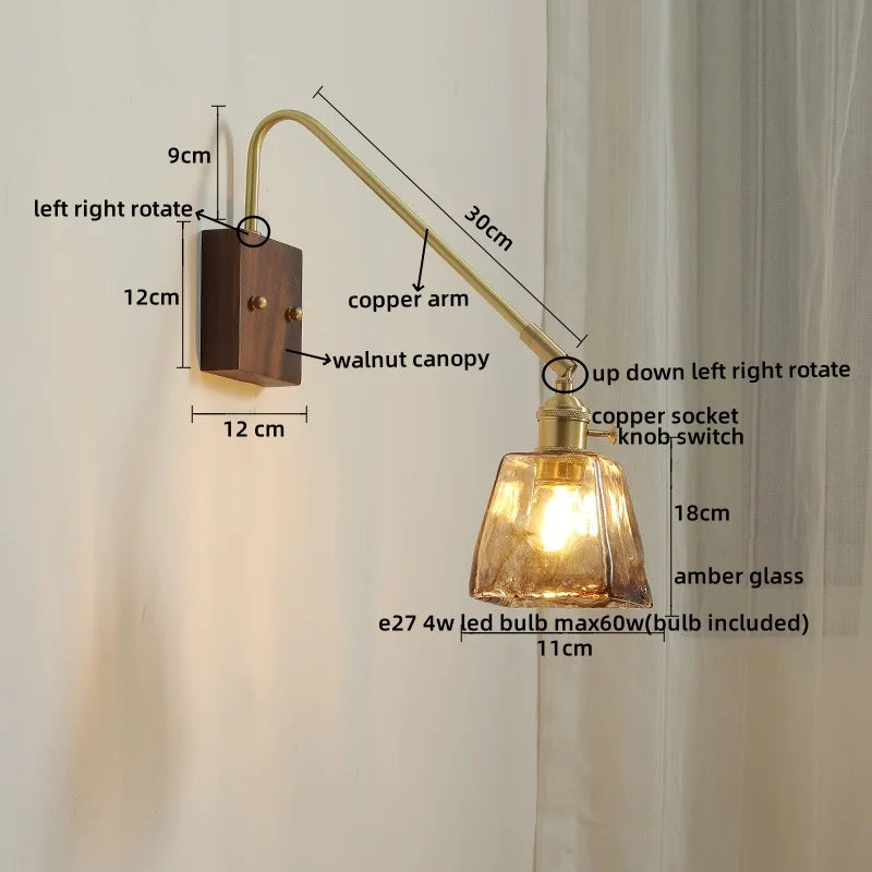 Afralia™ Modern LED Wall Lamp Walnut Copper Stair Light Fixtures Bedroom Bathroom Living Room