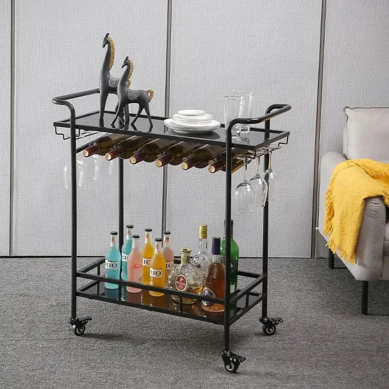 Afralia™ Drinks Trolley Wine Rack Bar Cart Glass Cup Holder Kitchen Dining Black Gold