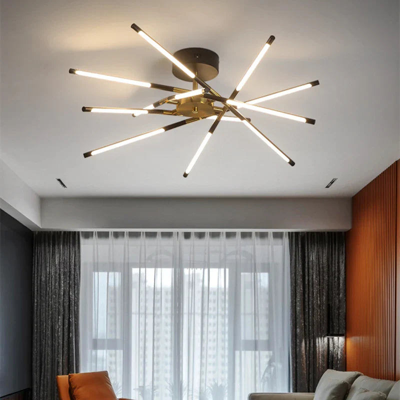 Afralia™ Gold LED Ceiling Chandelier for Living Room Bedroom Kitchen - Dimmable Pendant Light