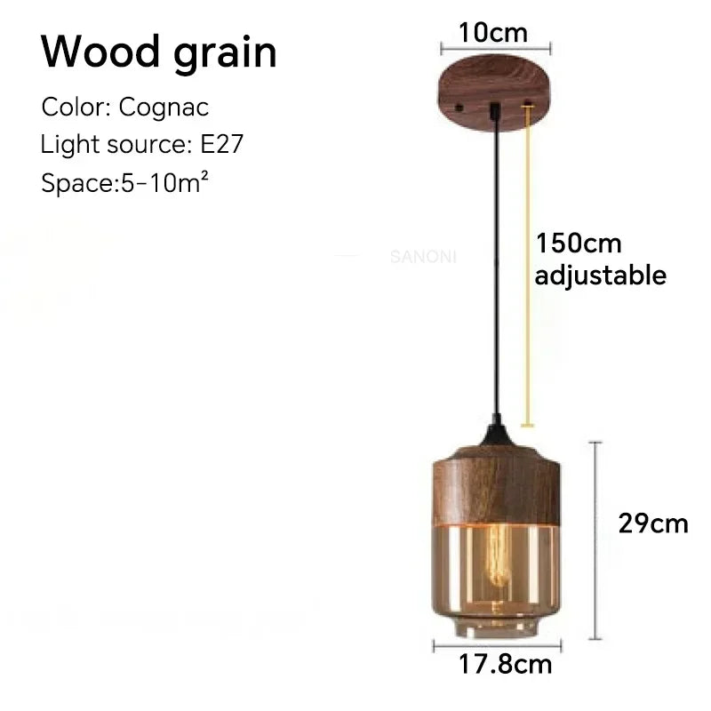 Afralia™ Glass Wood Chandelier LED Pendant Light Fixture for Living Dining Bedroom