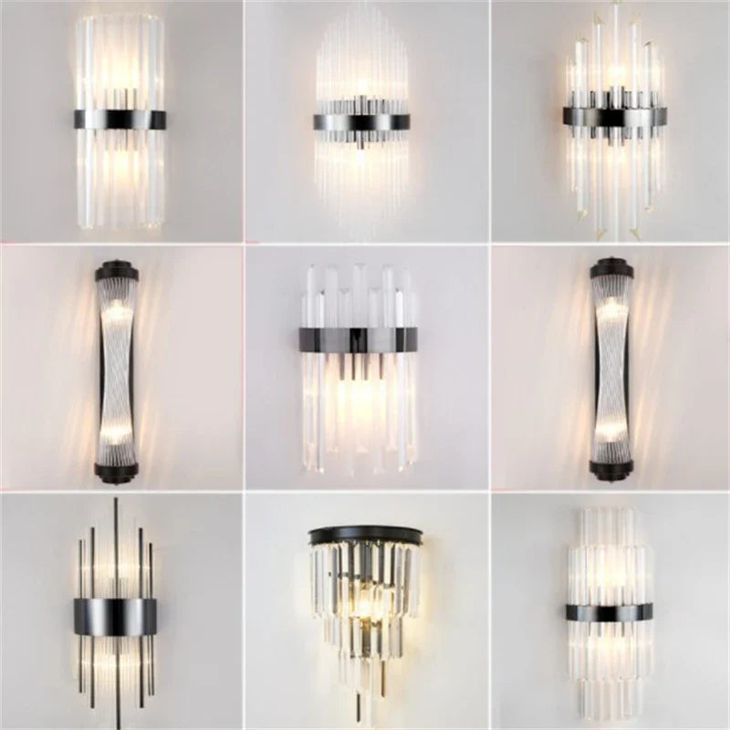 Afralia™ Black Gold Crystal Wall Sconce LED Light for Bedroom Living Room Home Décor