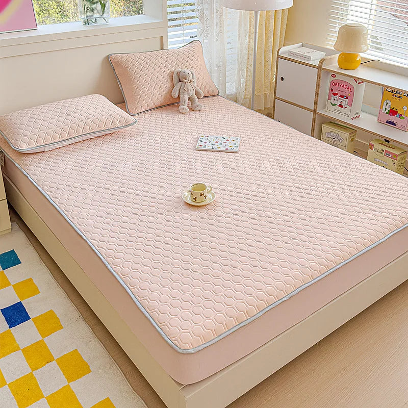 Afralia™ Cool Silk Latex Fitted Sheet Set with Pillowcases, Summer Ice Silk, Single Double Bed