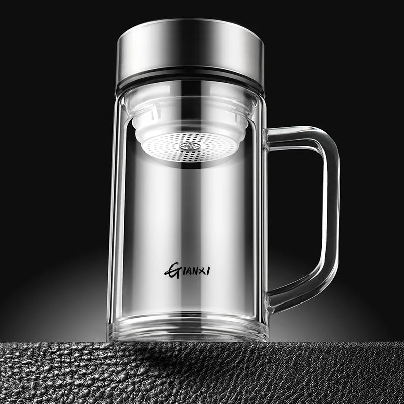 Afralia™ Double Walled Insulated Glass Tea Cup with Filter - Business Men Drinkware