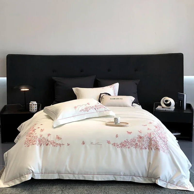 Afralia™ Egyptian Cotton Bedding Sets in White, Queen King Ru Size Bed Linens