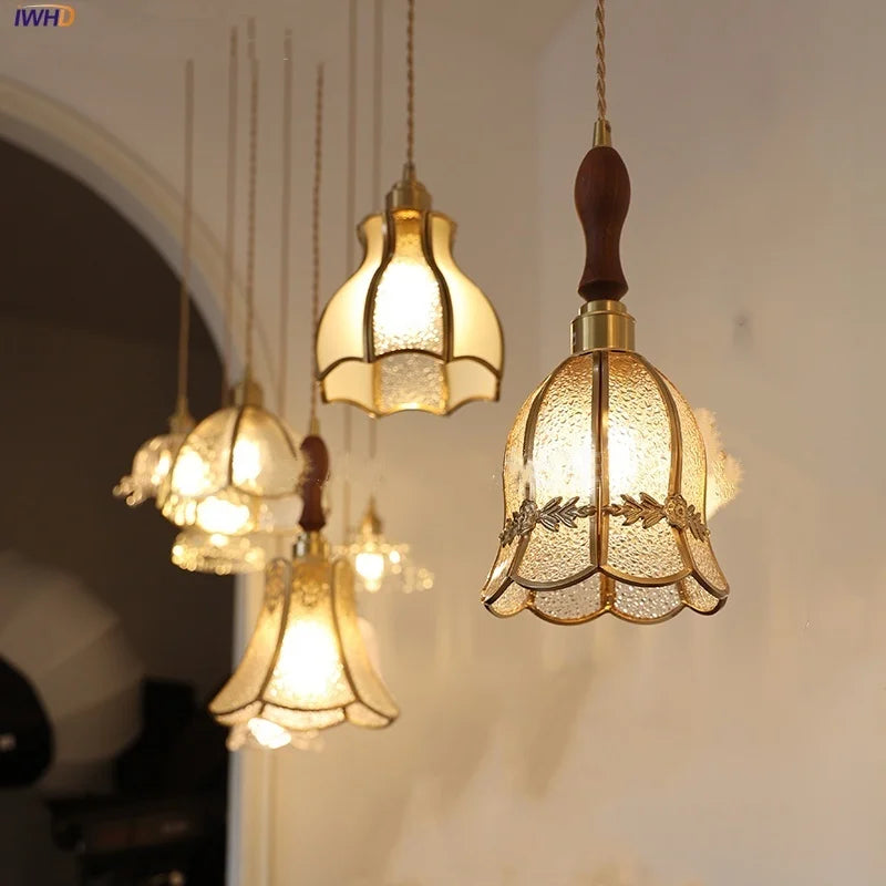 Afralia™ Walnut Wood Loft LED Pendant Lights Glass Hang Lamp Home Decor