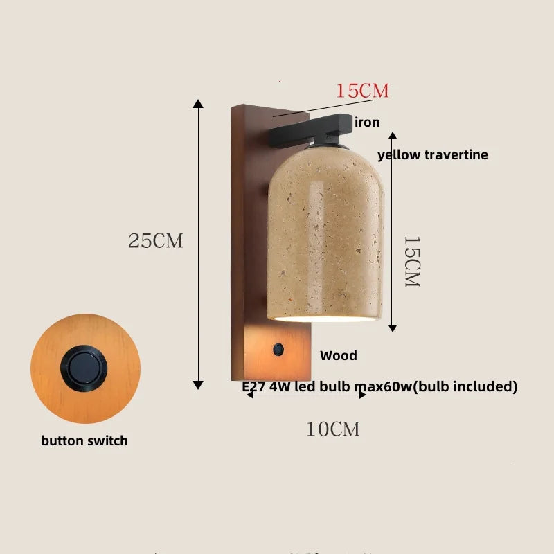 Afralia™ Wooden Canopy LED Wall Lights Modern Yellow Stone Bedside Lamp