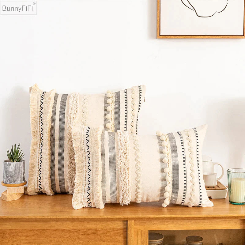 Afralia™ Bohemian Beige Cotton Cushion Cover for Home Decor