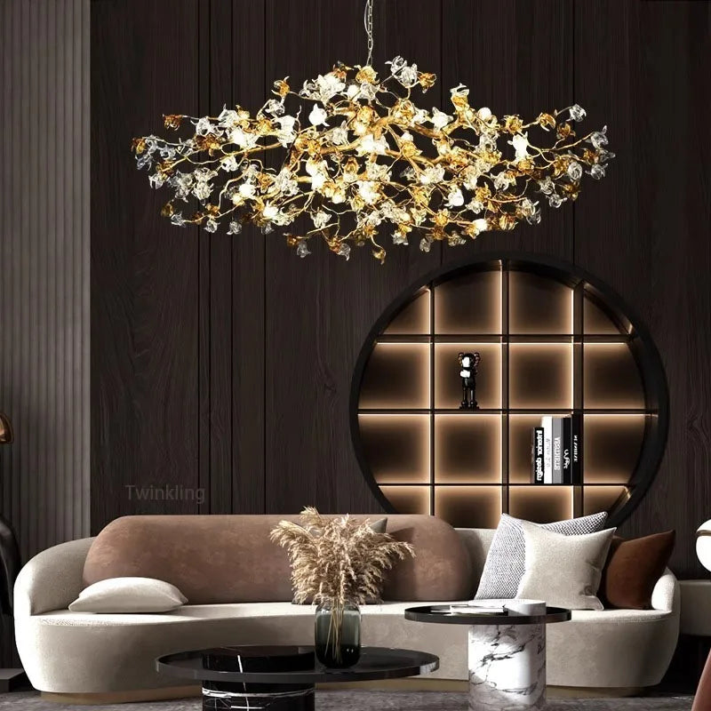 Afralia™ Luxury Crystal Branch Chandelier for Living Room & Bar, Brass Art Tea Room Lighting