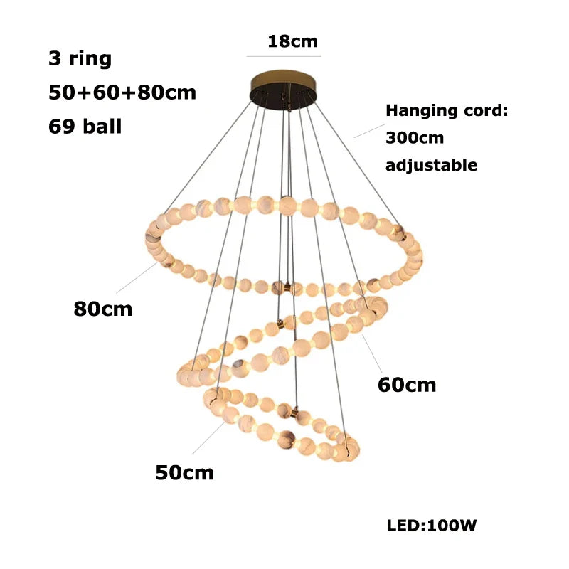 Afralia™ Alabaster Marble Pearl Drop LED Chandelier for Foyer Villa