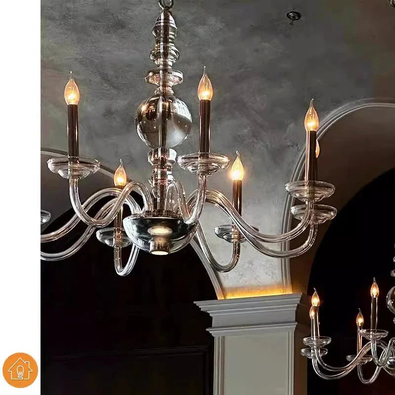 Afralia™ Silver Branch Glass Candle Chandelier for Elegant Dining Table Décor