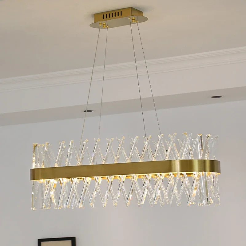 Afralia™ Gold Crystal Chandelier LED Light for Dining and Living Room