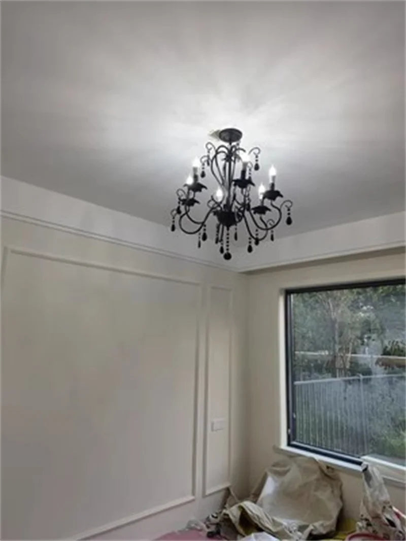 Afralia™ Black White Metal Chandelier with Crystal Pendants for Elegant Home Lighting